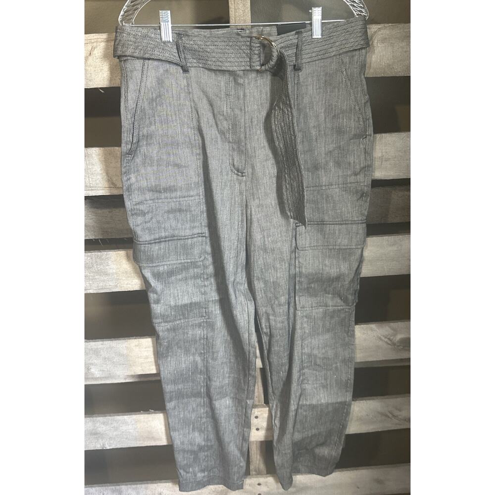 NWT WHBM Size 12 Tapered Ankle Heather Gray Casual Dress Pants Belted Cargo